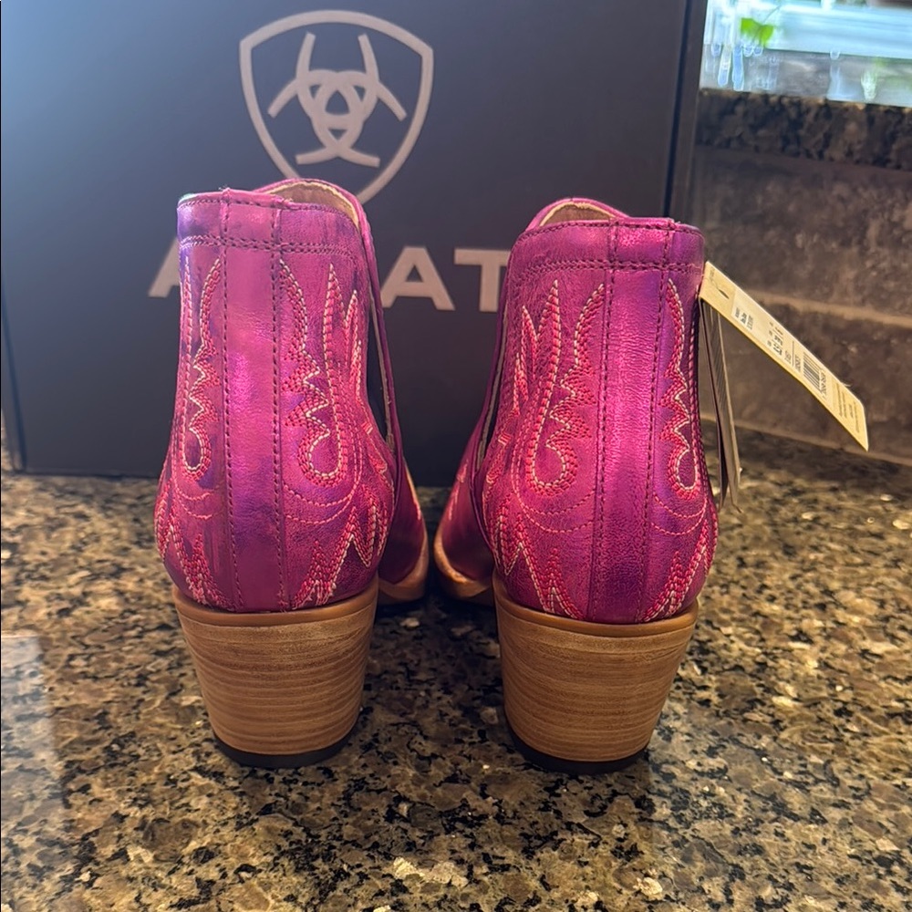 Ariat Pink Ankle Boots with Western Flair - Picture 4 of 4